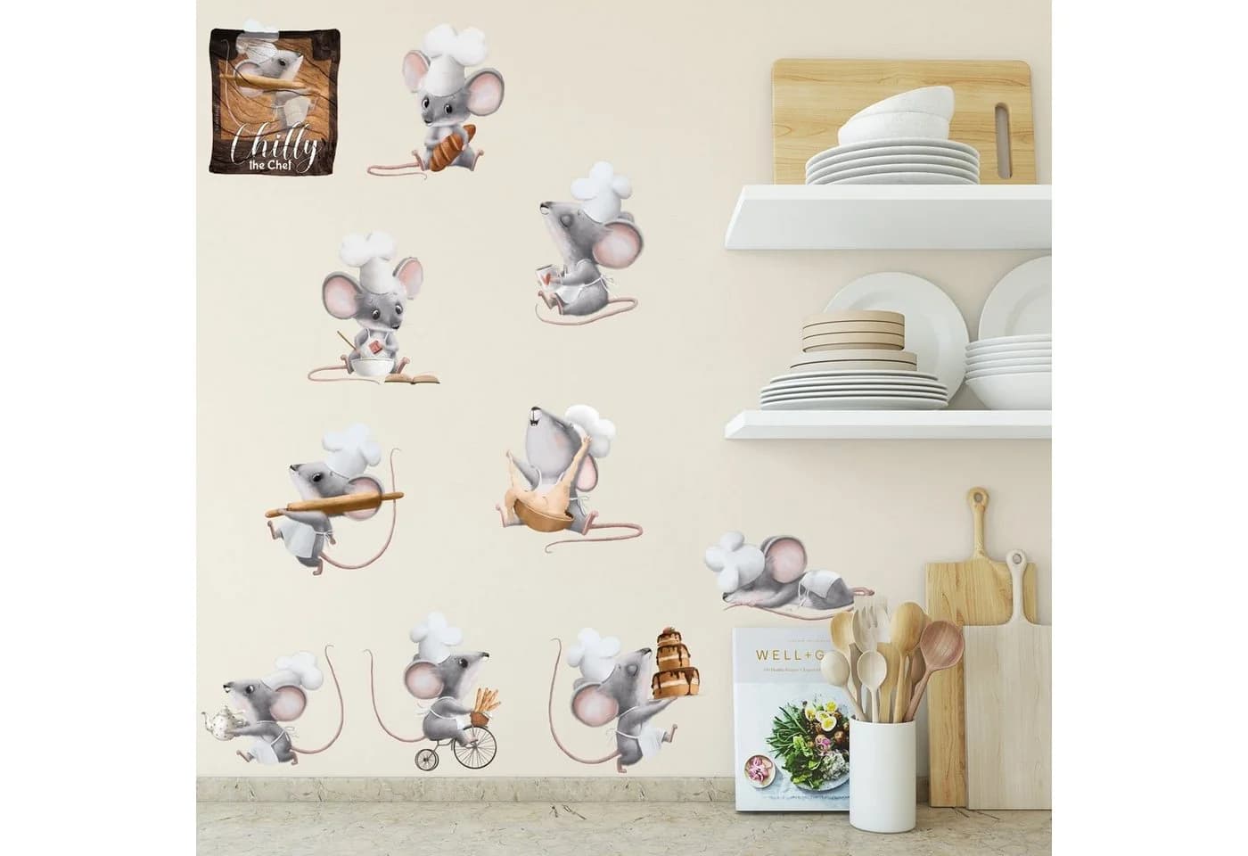 Sunnywall Wandtattoo Küchenchef Chilly Maus Bunt Selbstklebend - Bild 5