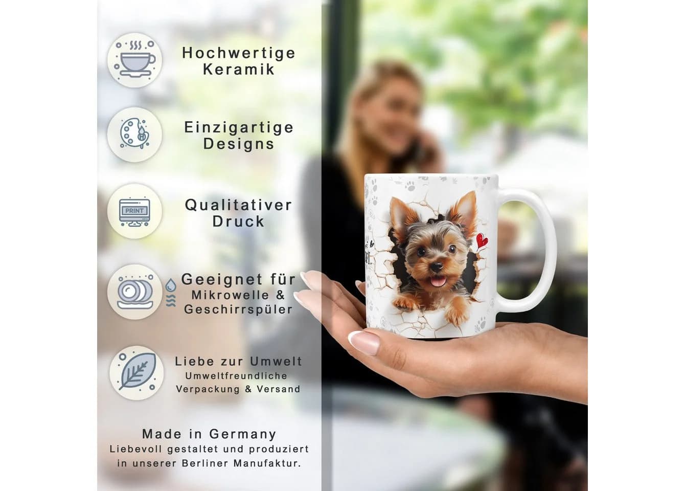 Sunnywall Tasse Yorkshire Terrier Keramik Weiß - Bild 5