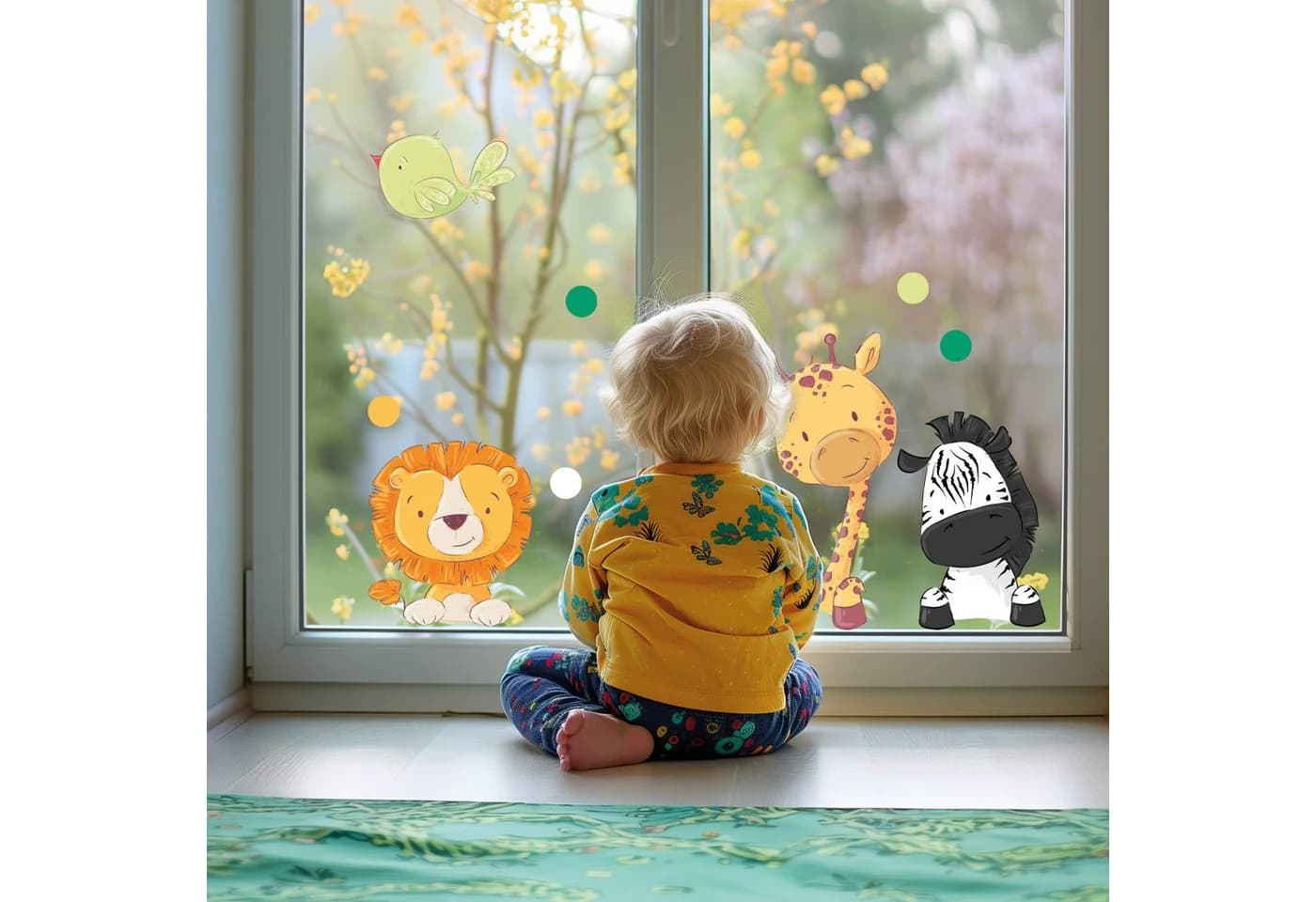 Sunnywall Fensterbild Safari Freunde Bunt Wiederverwendbar