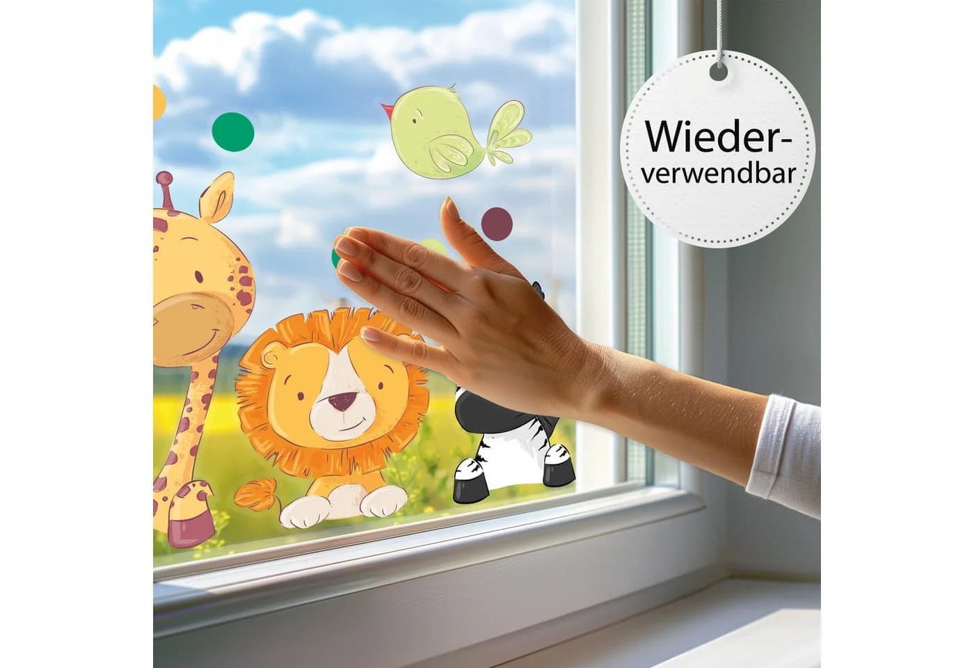 Sunnywall Fensterbild Safari Freunde Bunt Wiederverwendbar - Bild 3