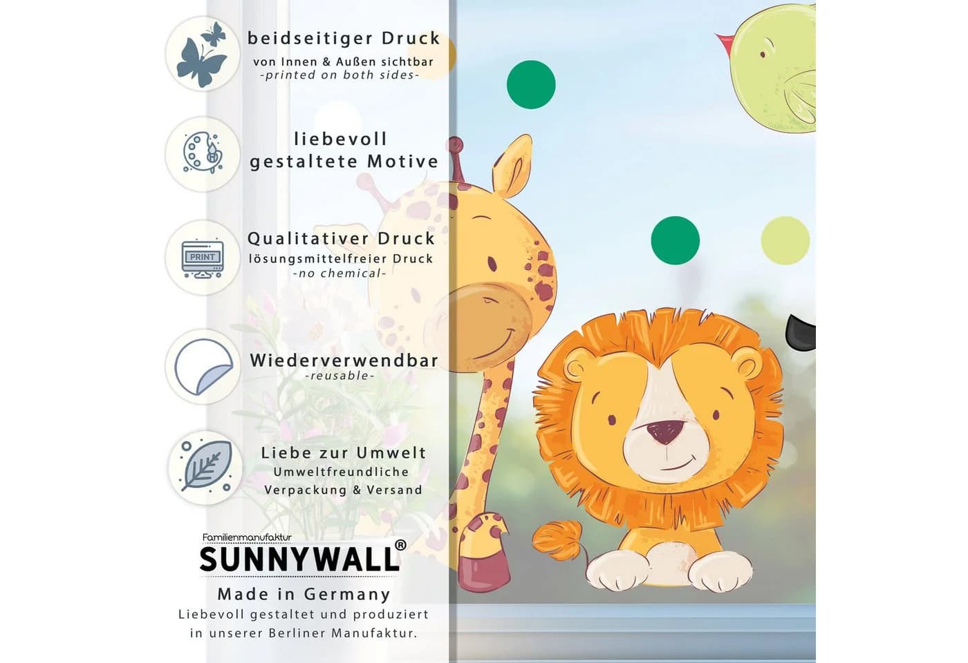 Sunnywall Fensterbild Safari Freunde Bunt Wiederverwendbar - Bild 5
