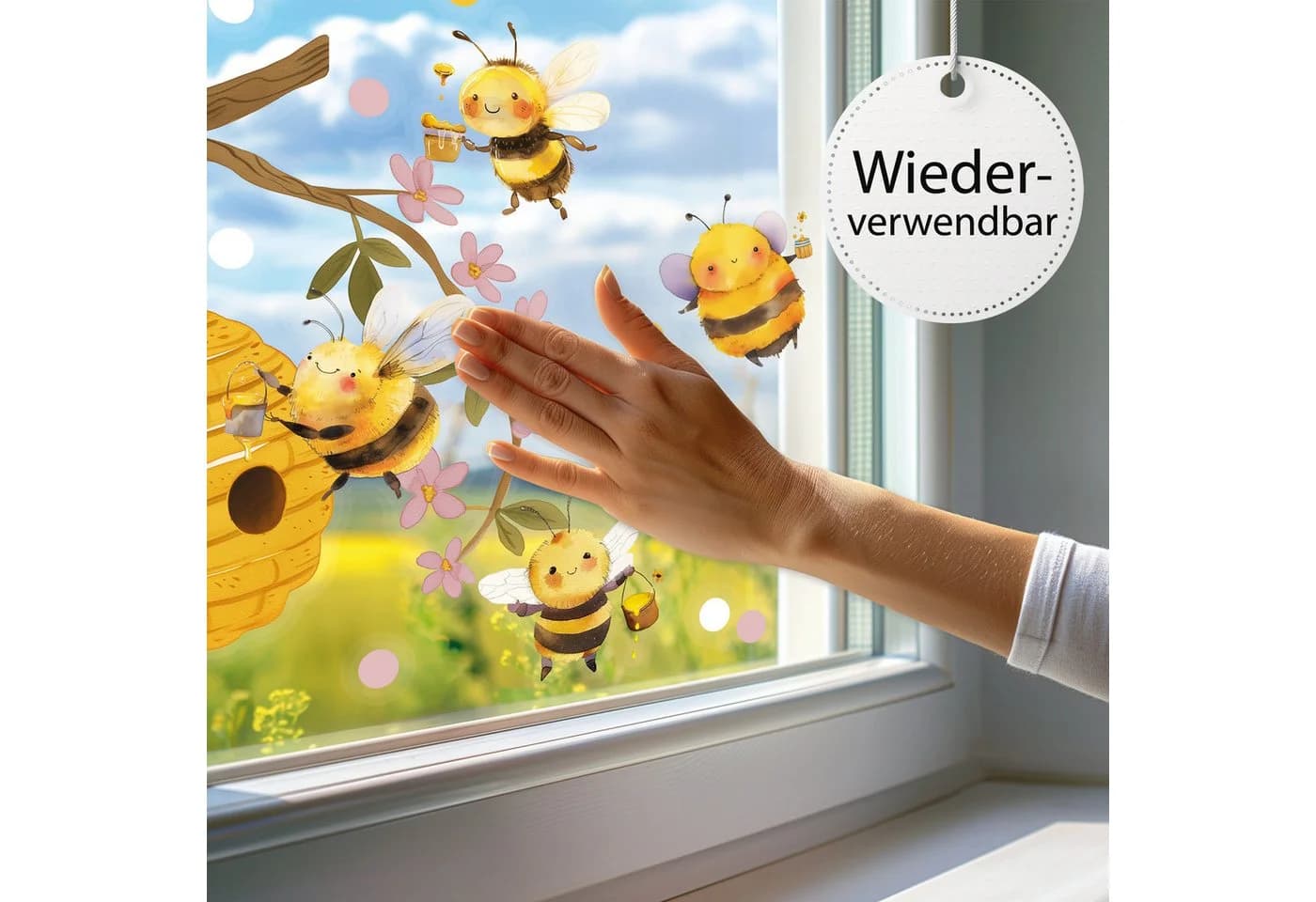 Sunnywall Fensterdekoration Bienen auf Honigsuche - Wiederverwendbar - Bild 3