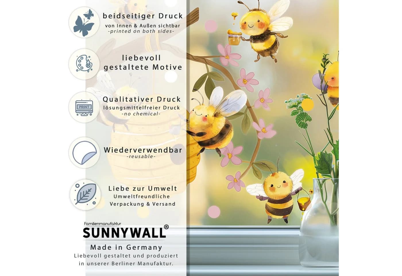 Sunnywall Fensterdekoration Bienen auf Honigsuche - Wiederverwendbar - Bild 5