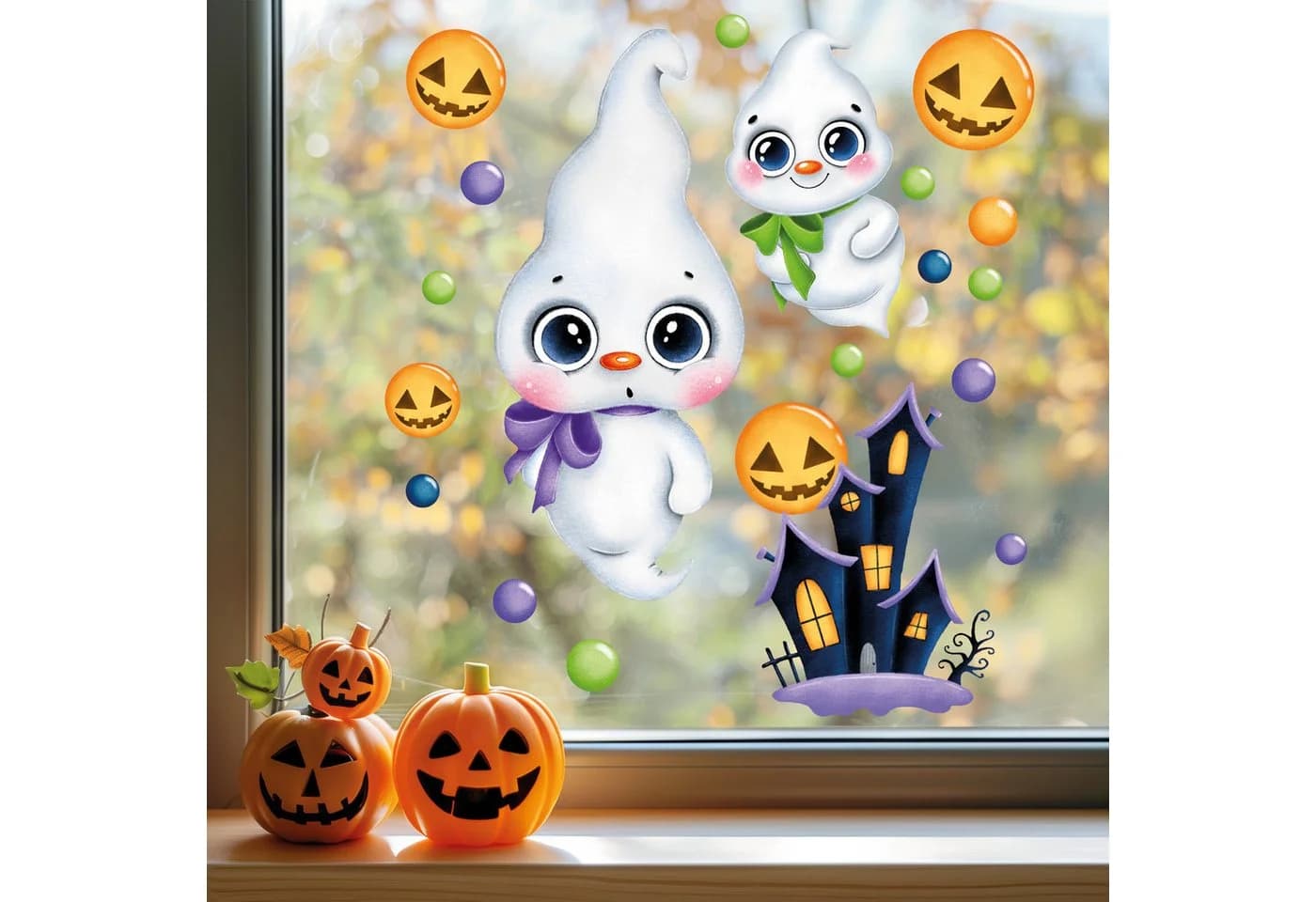 Sunnywall Fensterbild Halloween Geister & Kürbisse Bunt Wiederverwendbar - Bild 2
