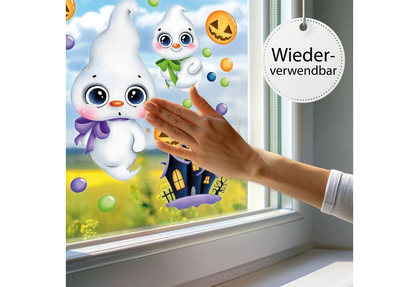 Sunnywall Fensterbild Halloween Geister & Kürbisse Bunt Wiederverwendbar - Bild 3