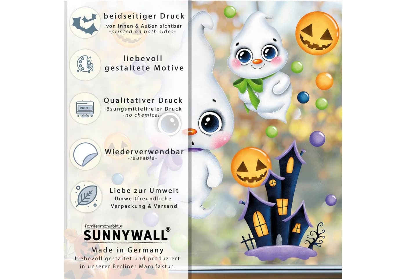 Sunnywall Fensterbild Halloween Geister & Kürbisse Bunt Wiederverwendbar - Bild 5