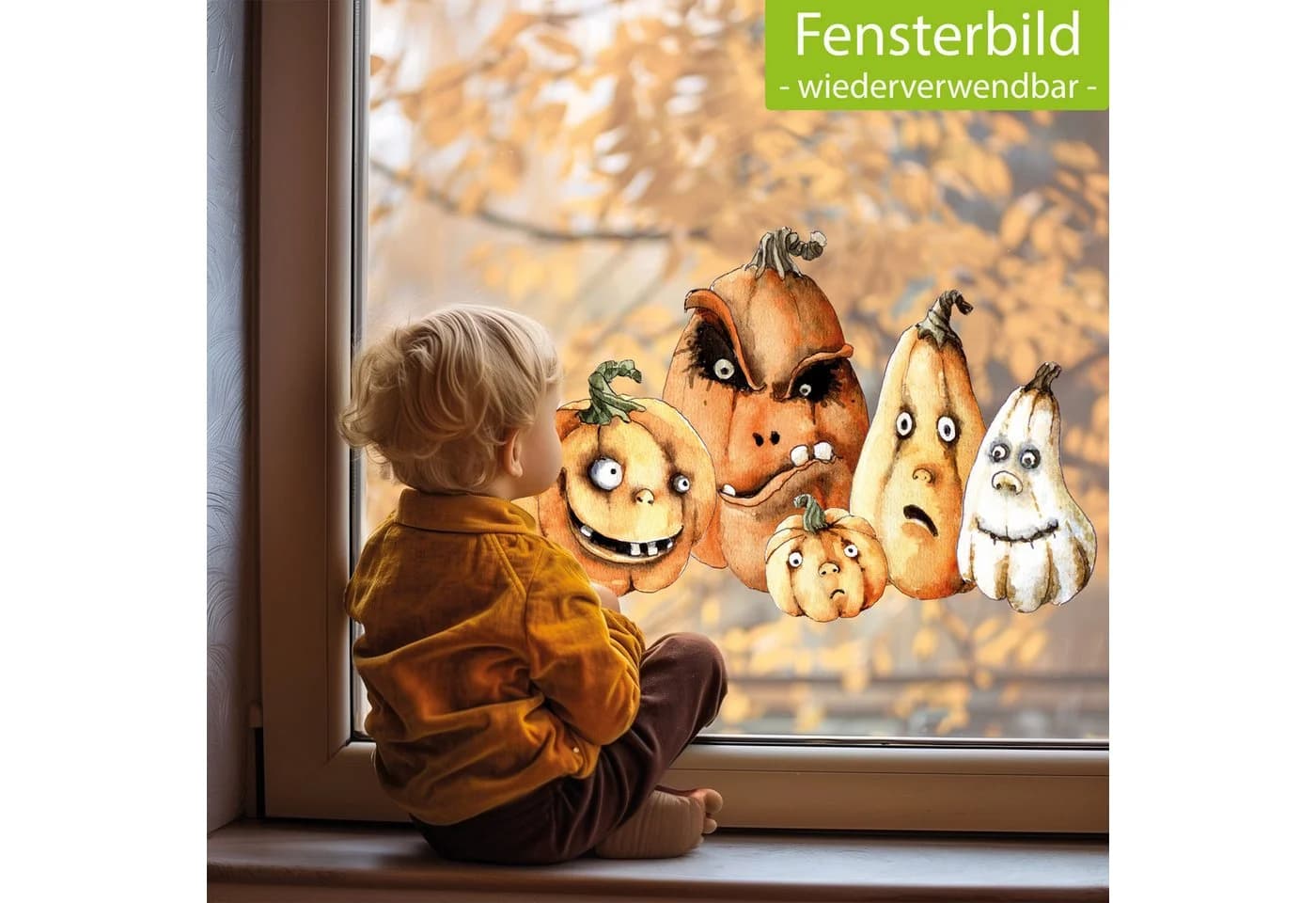Sunnywall Halloween Fensterbild Wiederverwendbar Kürbisse Orange/Braun