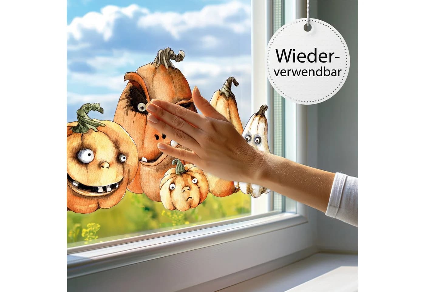 Sunnywall Halloween Fensterbild Wiederverwendbar Kürbisse Orange/Braun - Bild 3