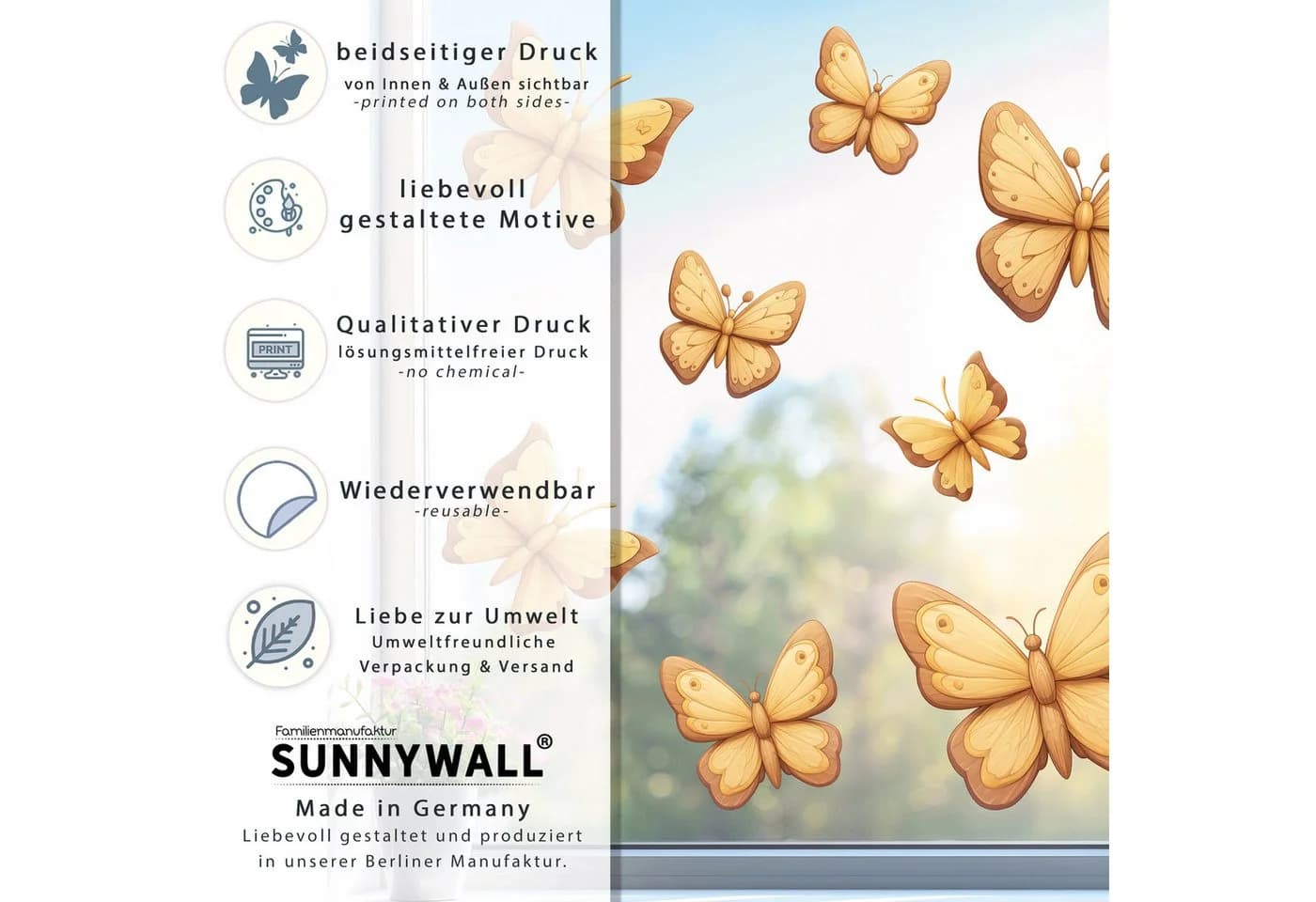 Sunnywall Fensterbild Schmetterling Holz-Optik Statisch Haftend - Bild 5