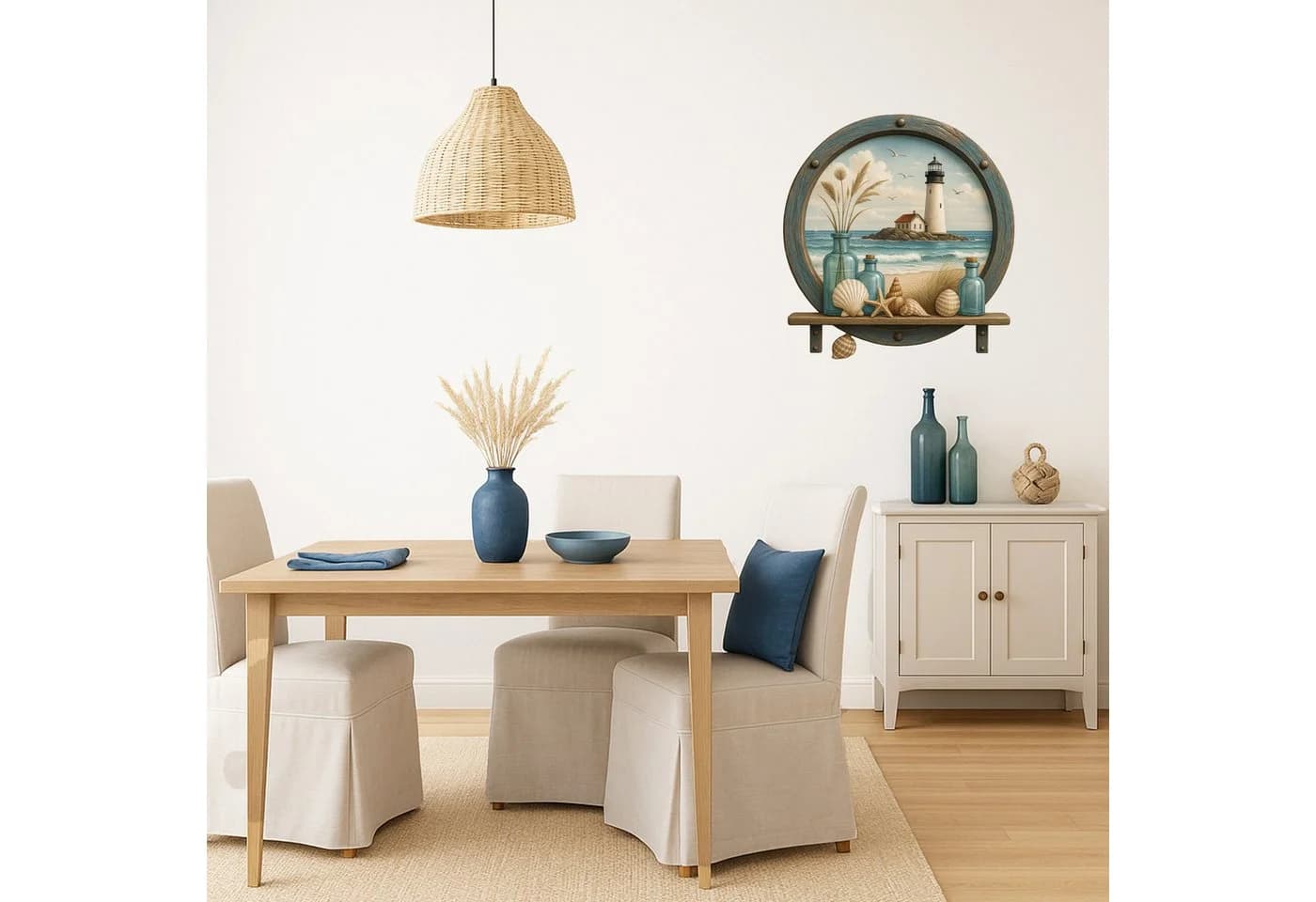 Sunnywall Wandtattoo Maritim Bullauge blau türkis mit Leuchtturm & Muscheldeko - Bild 5