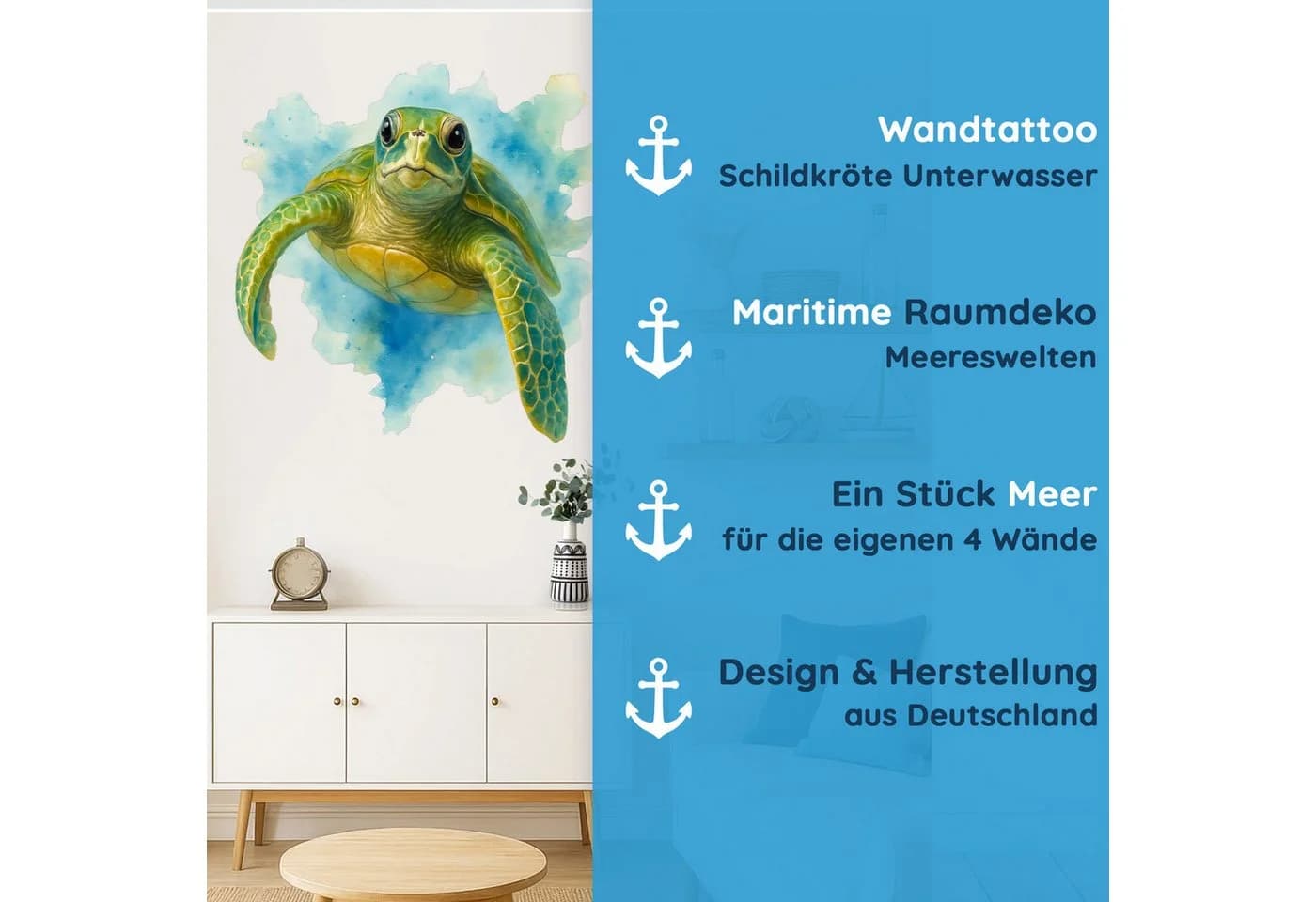 Sunnywall Wandtattoo Maritim Schildkröte Aquarell Blau Grün - Bild 4