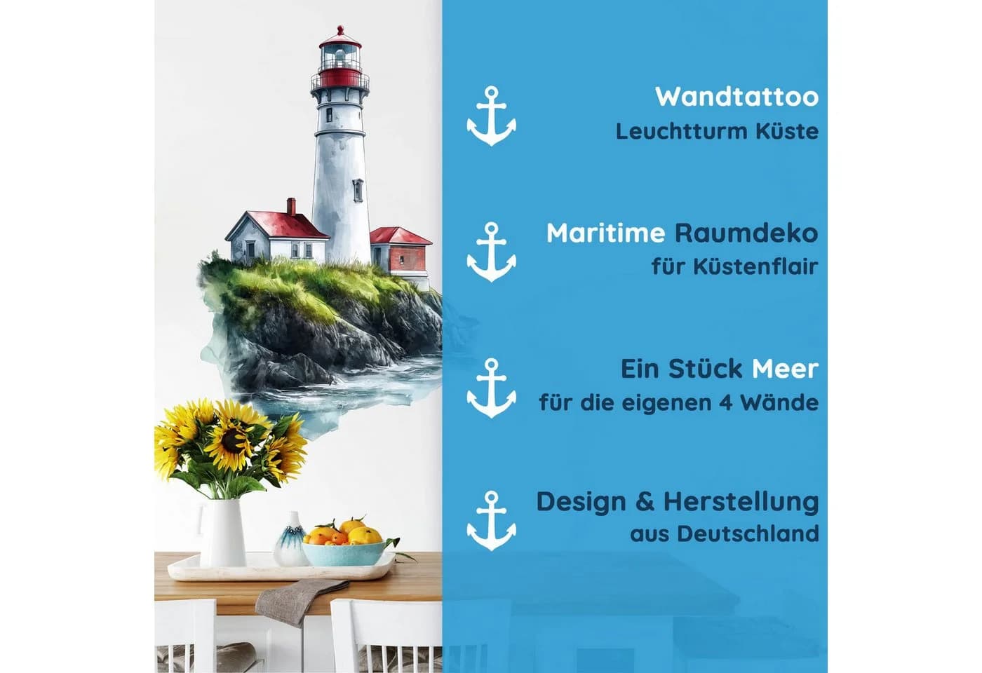 Sunnywall Wandtattoo Maritim Leuchtturm Aquarellstil Selbstklebend - Bild 4