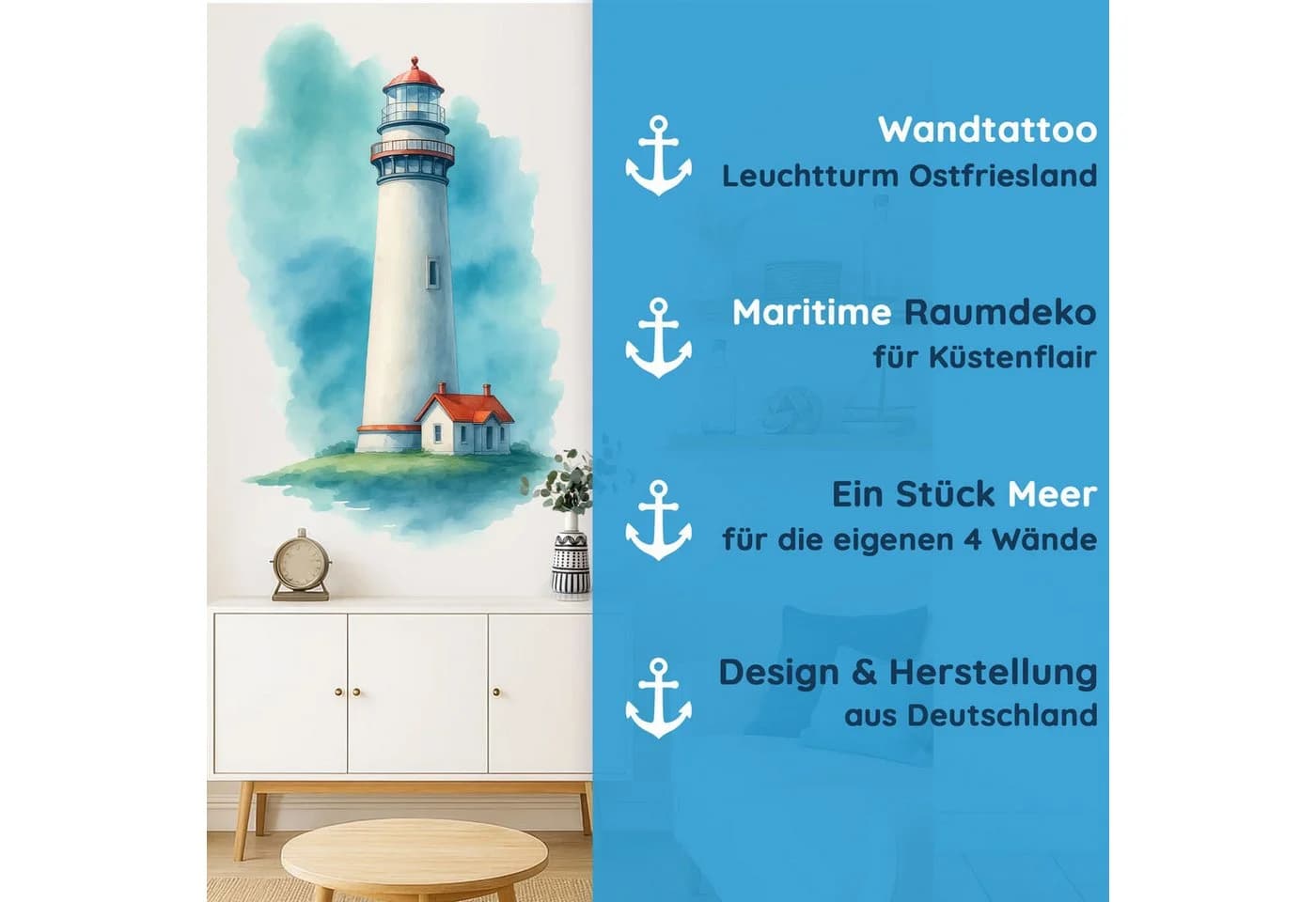Sunnywall Wandtattoo Leuchtturm Ostfriesland Aquarell Selbstklebend - Bild 4
