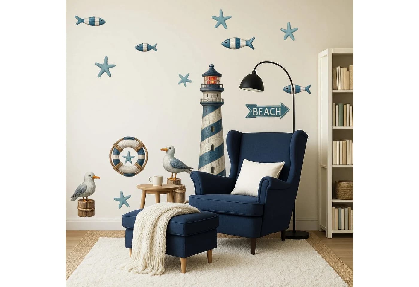 Sunnywall Wandtattoo Maritim Set mit Leuchtturm & Möwen