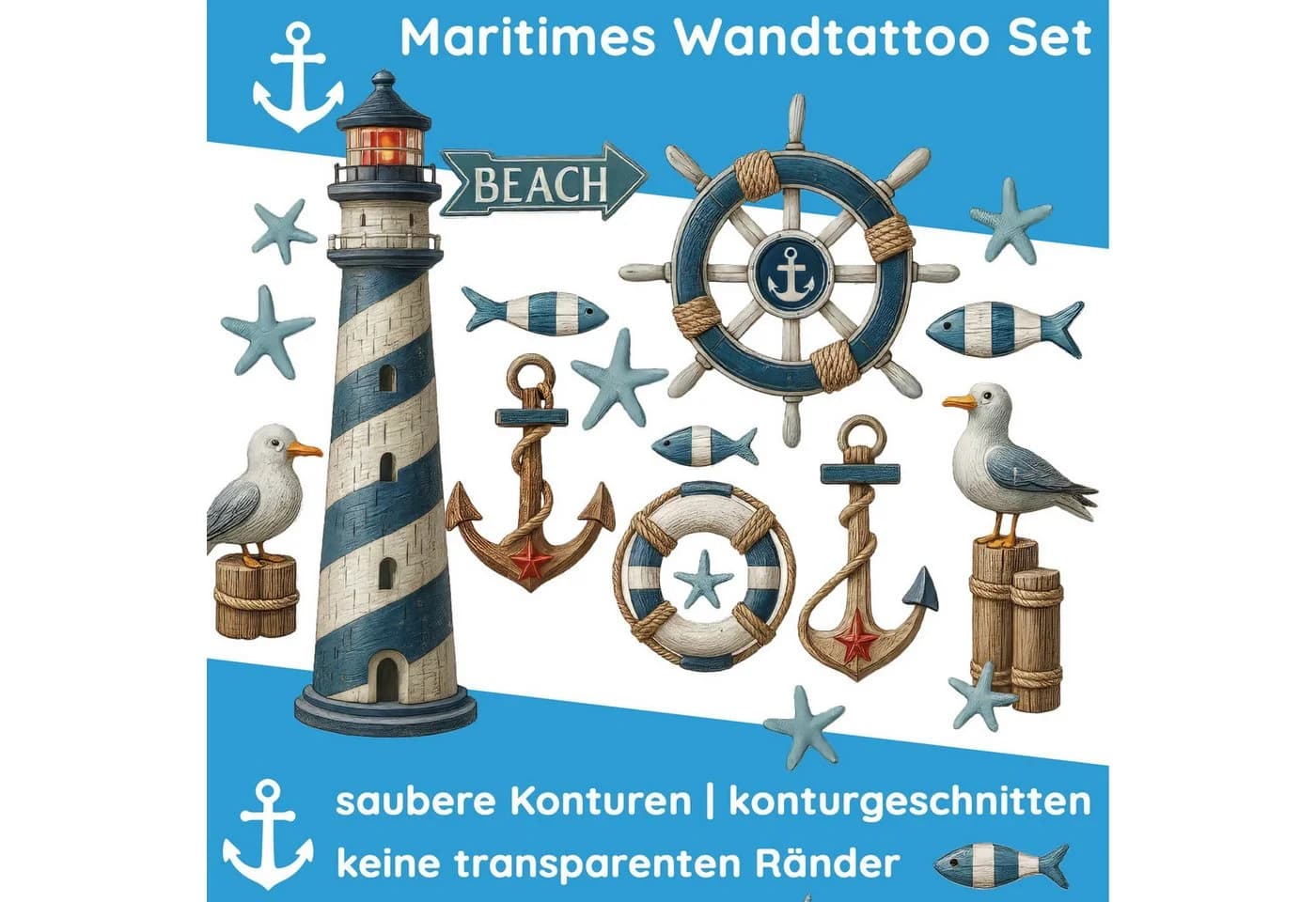 Sunnywall Wandtattoo Maritim Set mit Leuchtturm & Möwen - Bild 3