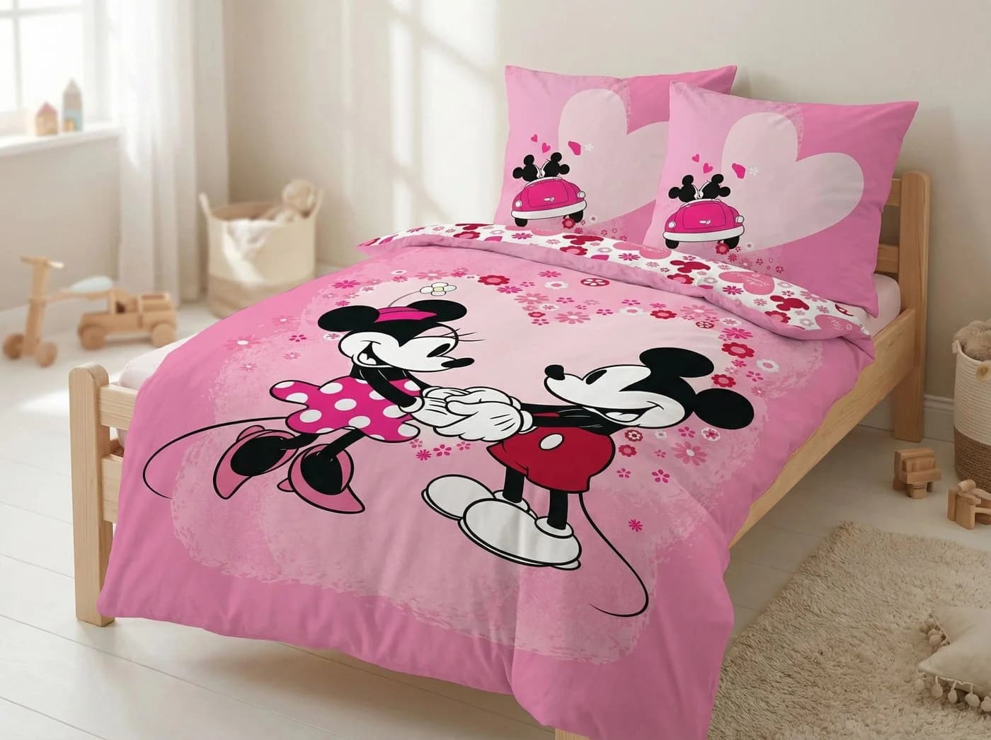 Disney Bettwäsche Set Rosa Mikrofaser Minnie & Mickey Maus