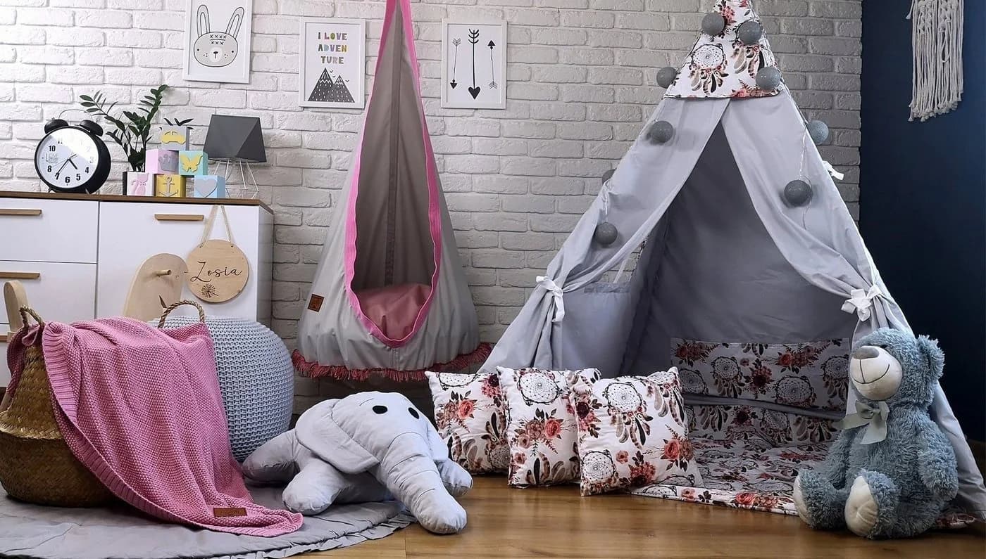Pamek Nestschaukel Hängecocon mit Sitzkissen Rosa Boho-Stil