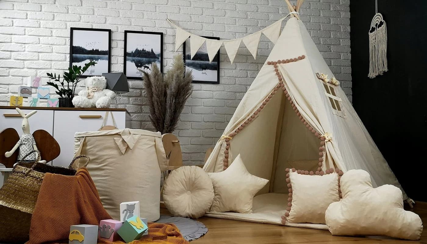 Pamek Tipi-Zelt Basic Kinder Spielzelt Teepee Braunes Zelt mit Fenster