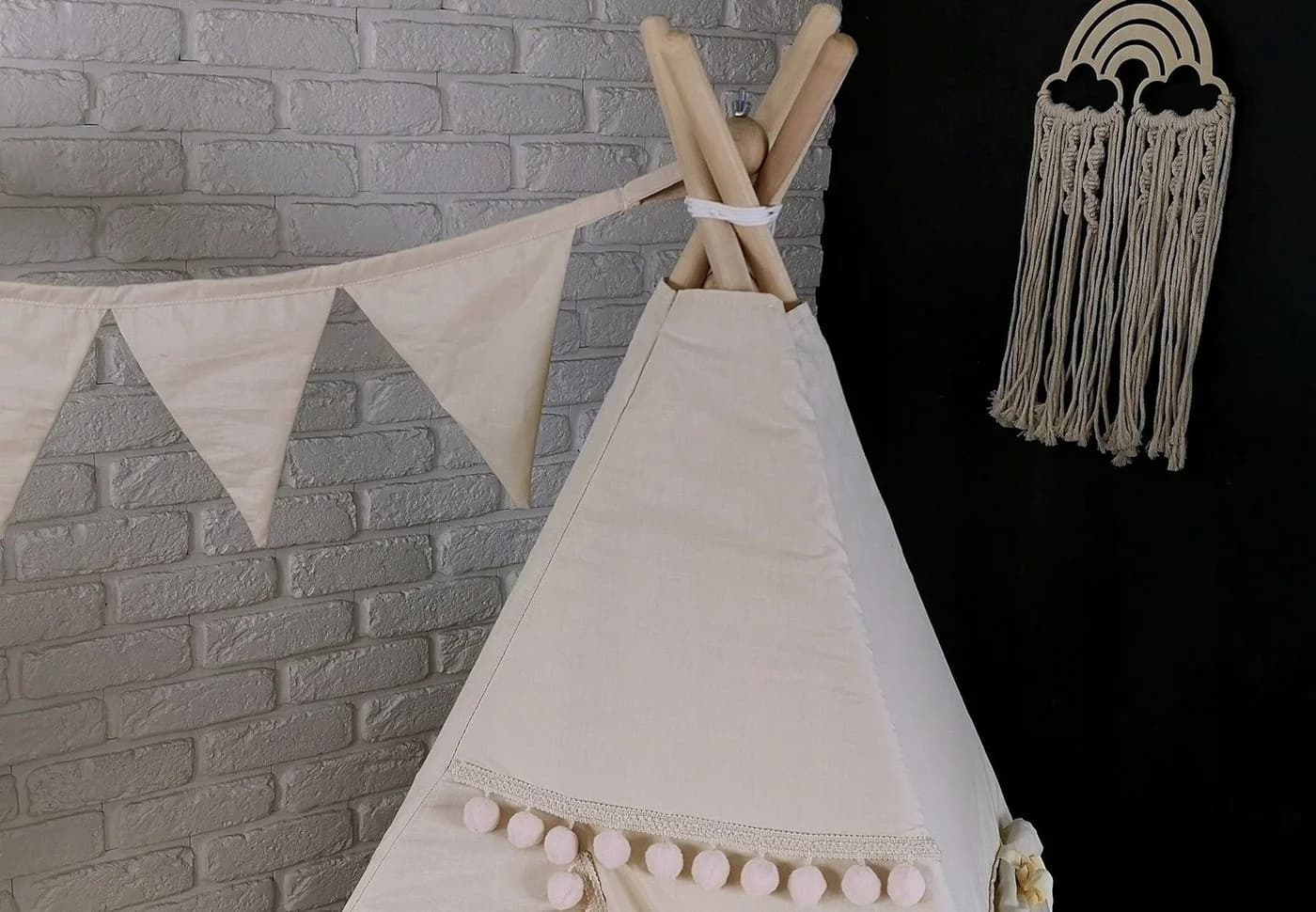 Pamek Tipi-Zelt Basic Kinder Spielzelt Teepee Beige 7-tlg - Bild 3