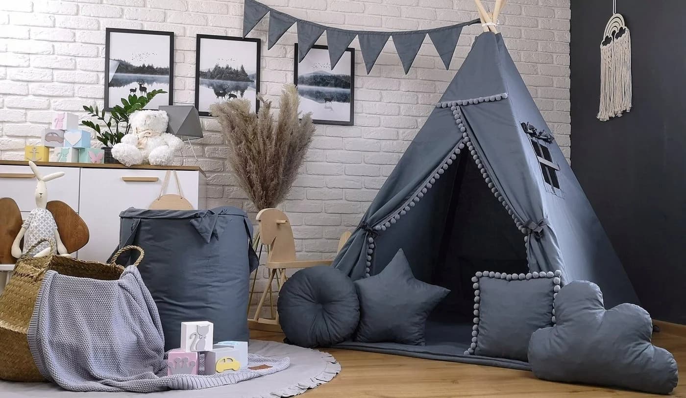 Pamek Tipi-Zelt Basic Kinder Spielzelt Teepee Schwarz 7-tlg.