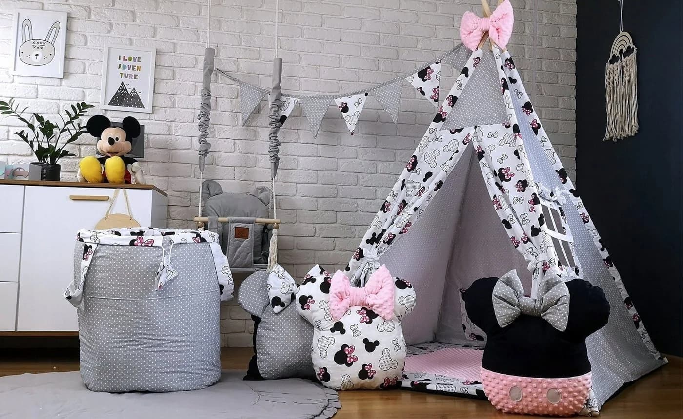 Pamek Tipi-Zelt Tiere-Team Spielzelt Set mit Kissen und Stabilisator