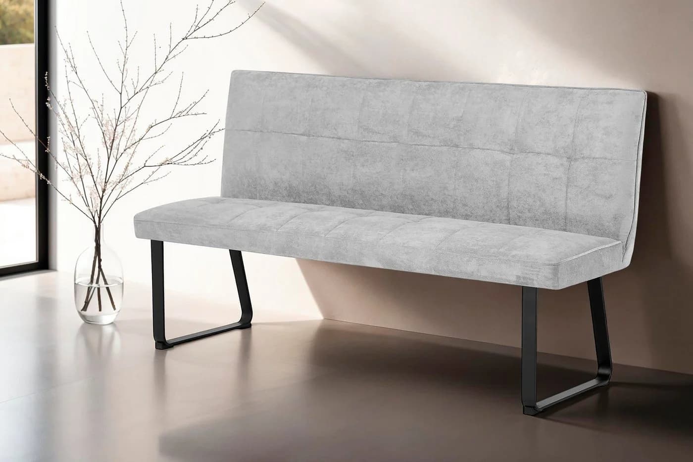 BYLIVING Polsterbank Talea Grau Schwarz Metallgestell Gepolstert - Bild 2