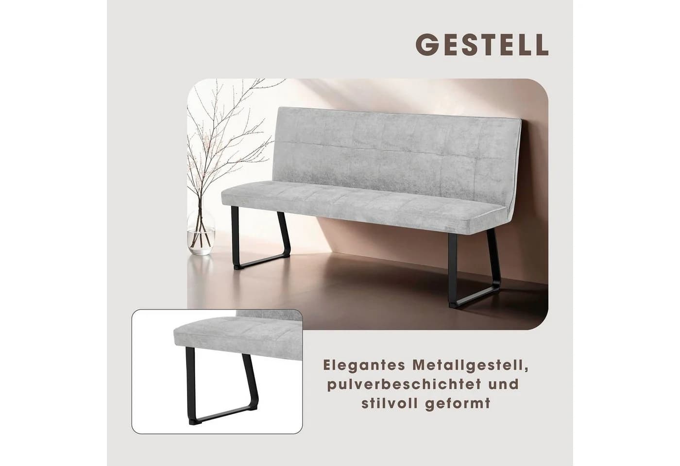 BYLIVING Polsterbank Talea Grau Schwarz Metallgestell Gepolstert - Bild 5