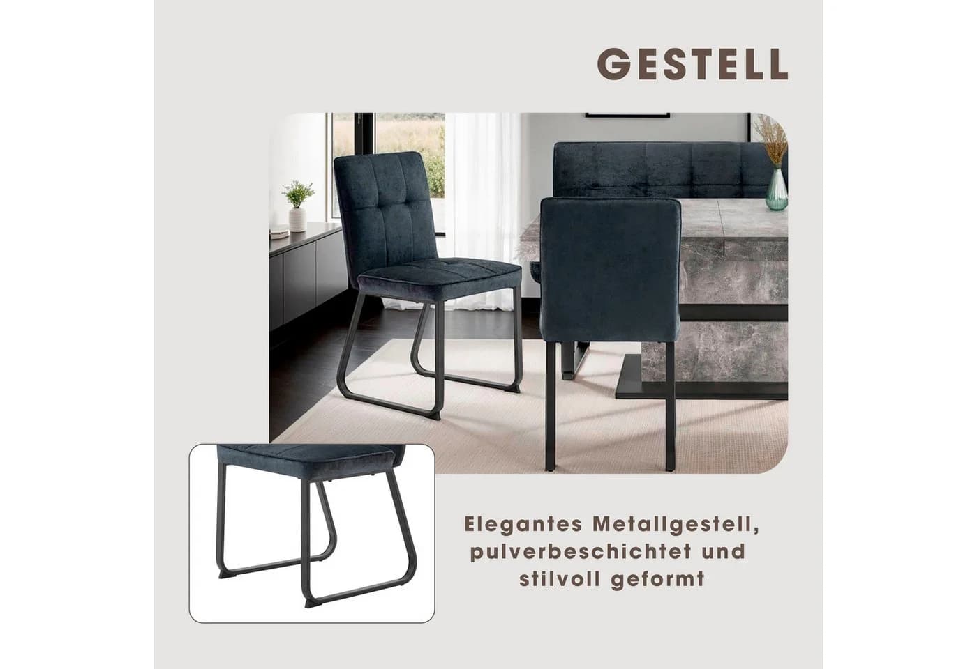 byLIVING Esszimmerstuhl Talea Set 2-tlg. Dunkelgrau Schwarz Microfaser - Bild 4