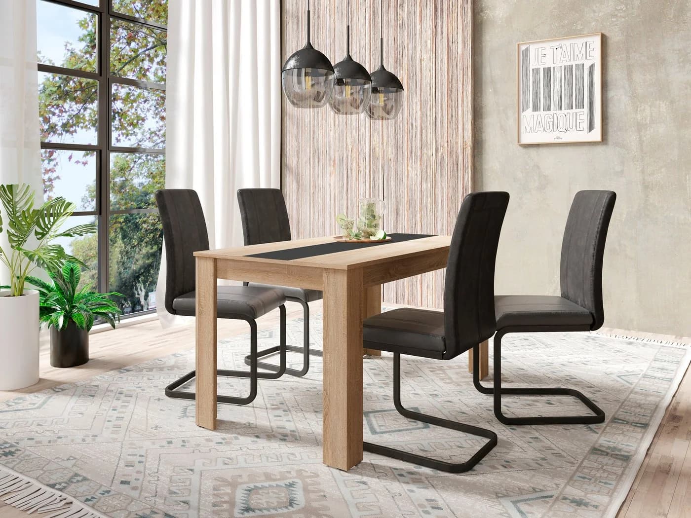 byLIVING Esstisch Nori 140 cm Wendbare Mittelplatte Eiche Schwarz Weiß - Bild 2