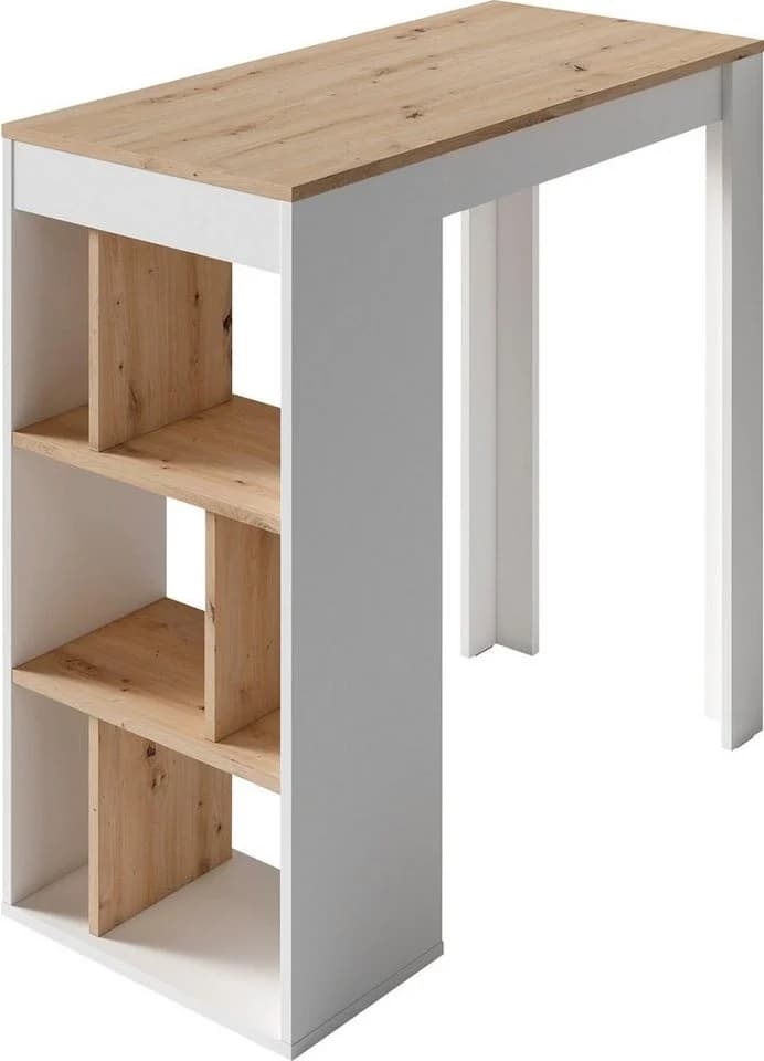 Bartisch BYLIVING Moby Weiß Eichefarbend 6 Regalfächer