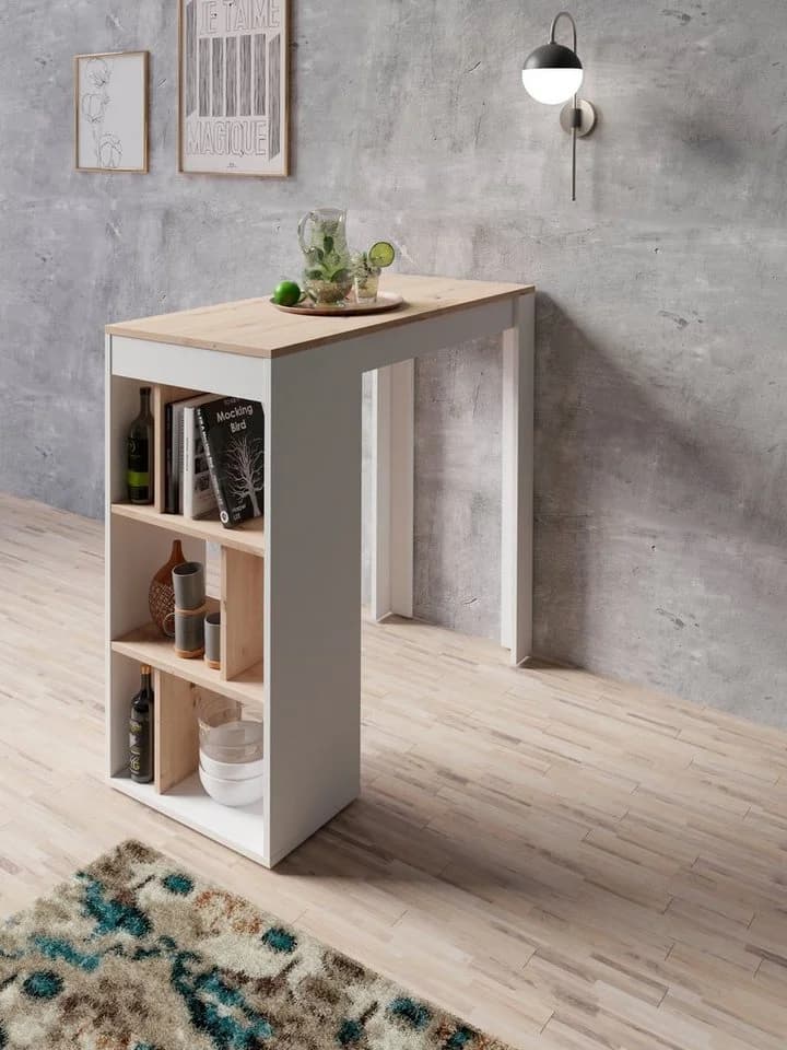 Bartisch BYLIVING Moby Weiß Eichefarbend 6 Regalfächer - Bild 2