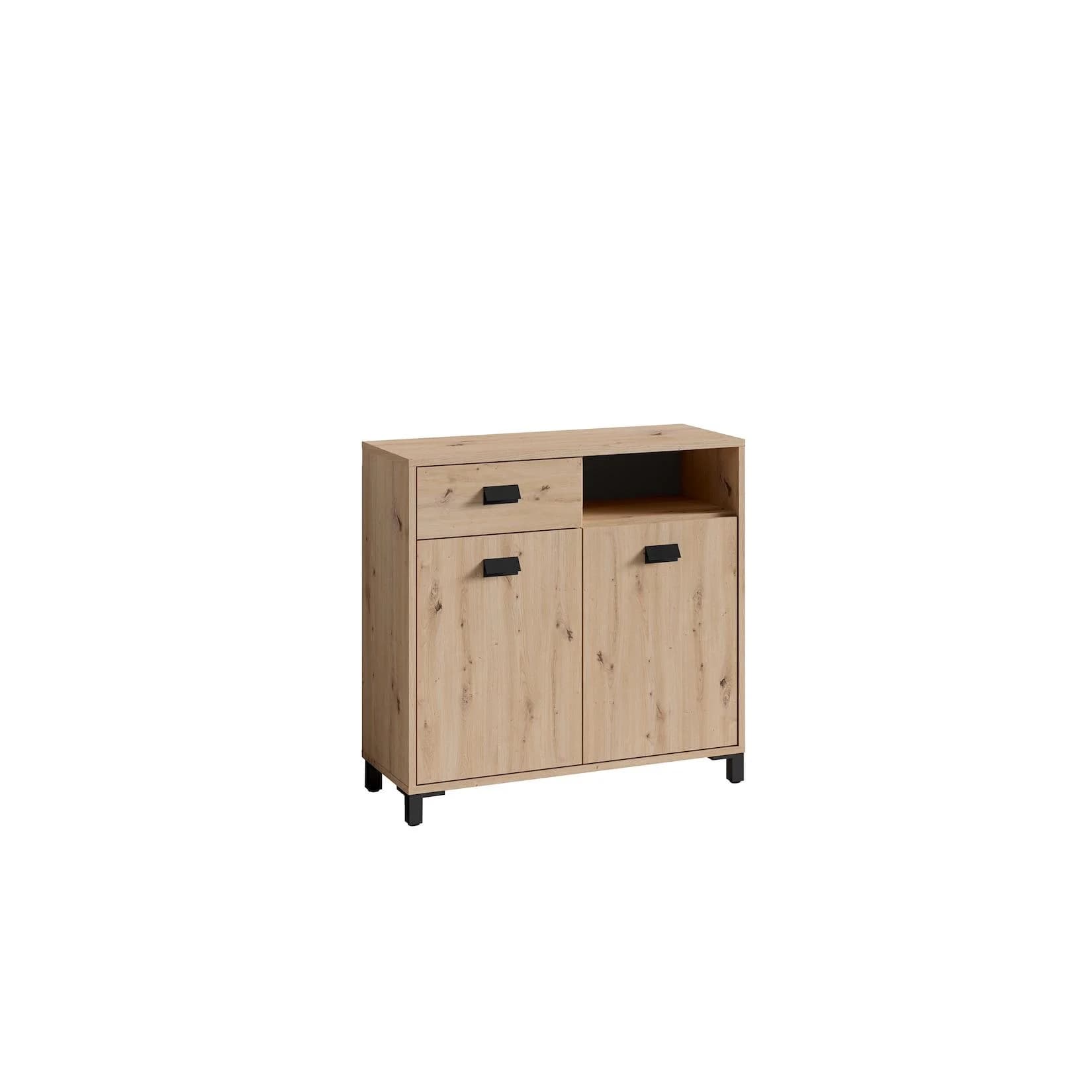 BYLIVING Badkommode Wellness Artisan Eiche Schwarz Metallgriffe