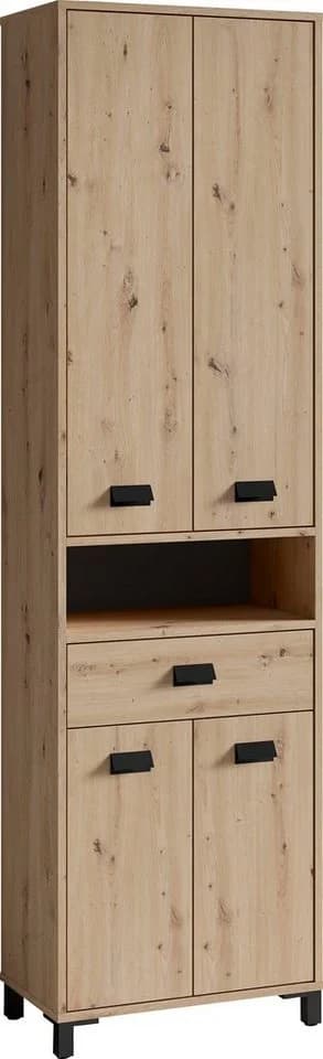 byLIVING Hochschrank Wellness 4 Türen Eiche Schwarz - Bild 3
