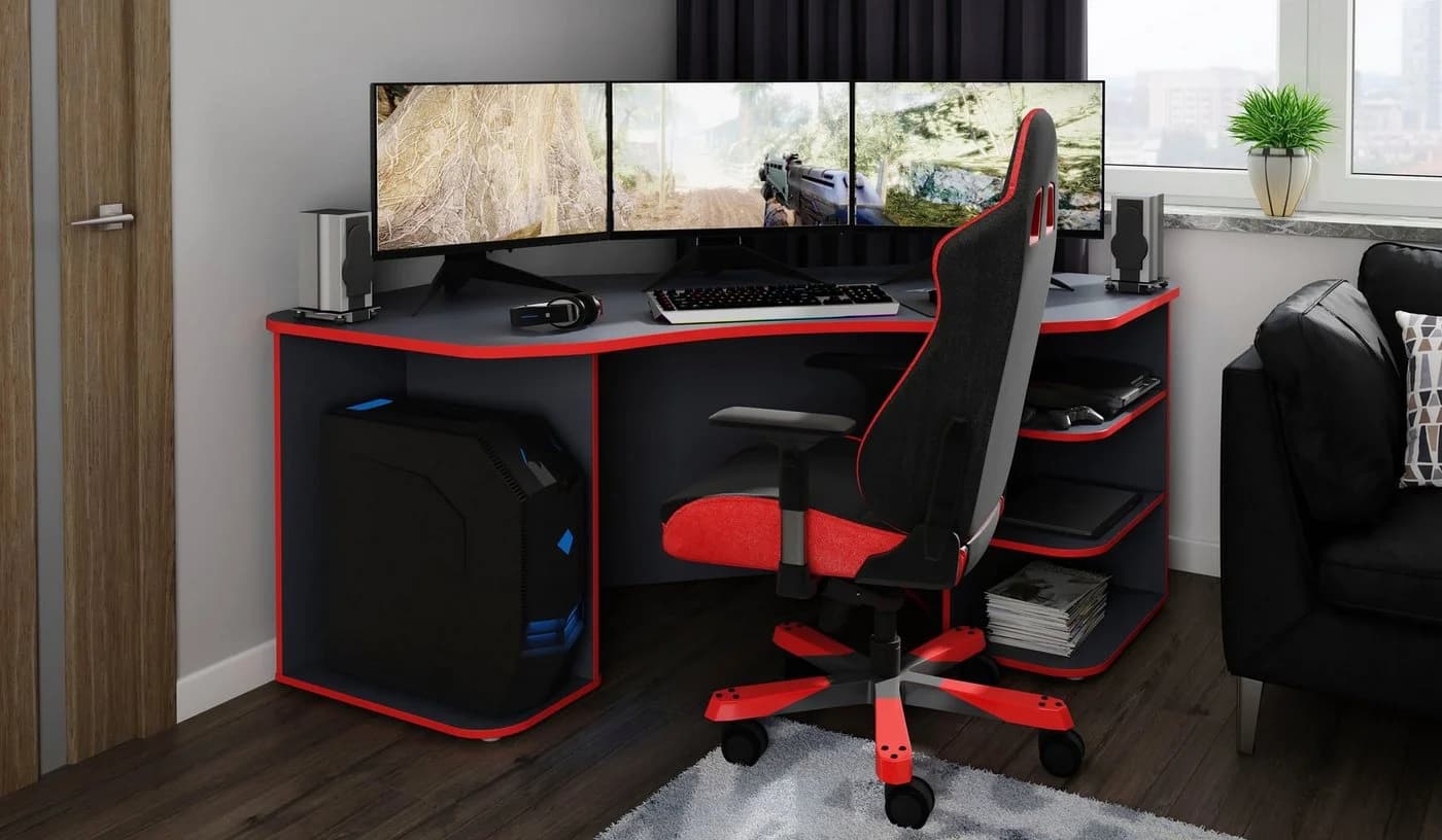 byLIVING Gamingtisch Thanatos Eckschreibtisch Anthrazit Rot Modern - Bild 2