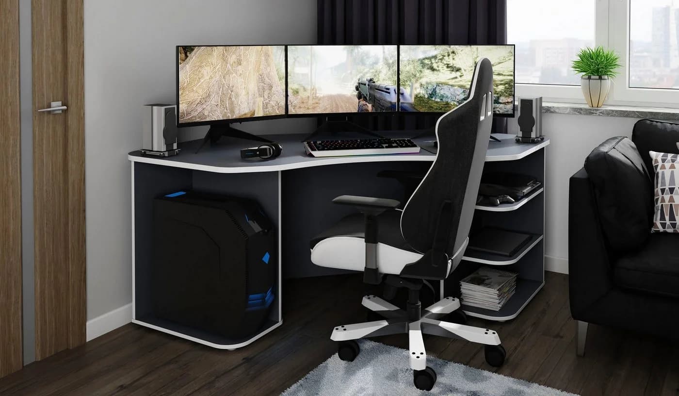 byLIVING Gamingtisch Thanatos Weiß Anthrazit Moderner Eckschreibtisch - Bild 2