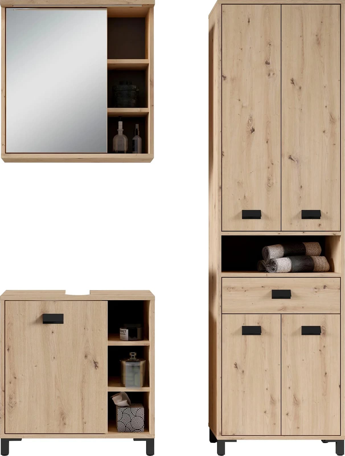 BYLIVING Badmöbel-Set Wellness 3-tlg. Artisan Eiche Schwarz mit LED