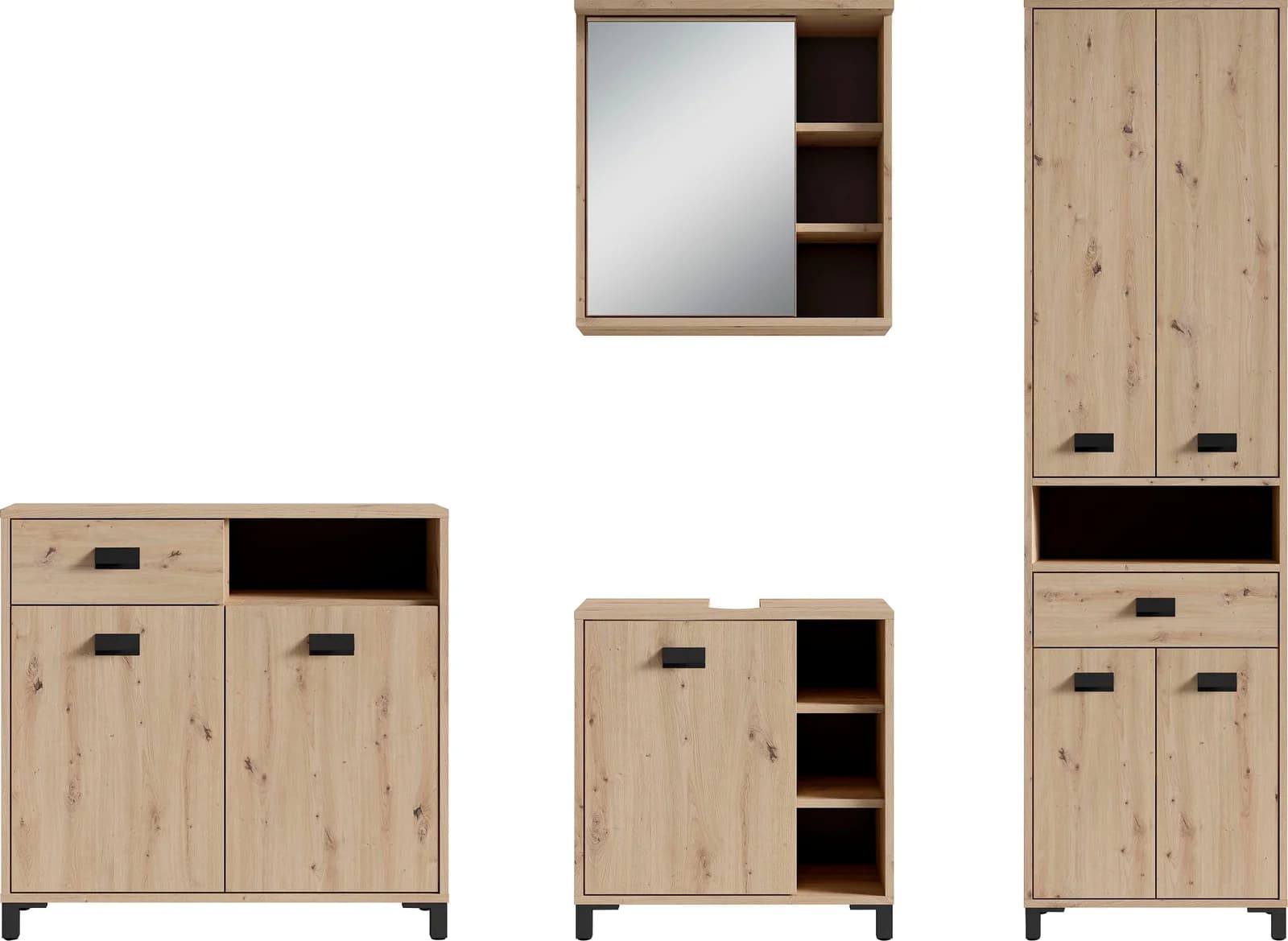 BYLIVING Badmöbel-Set Wellness 4-teilig Artisan Eiche mit LED
