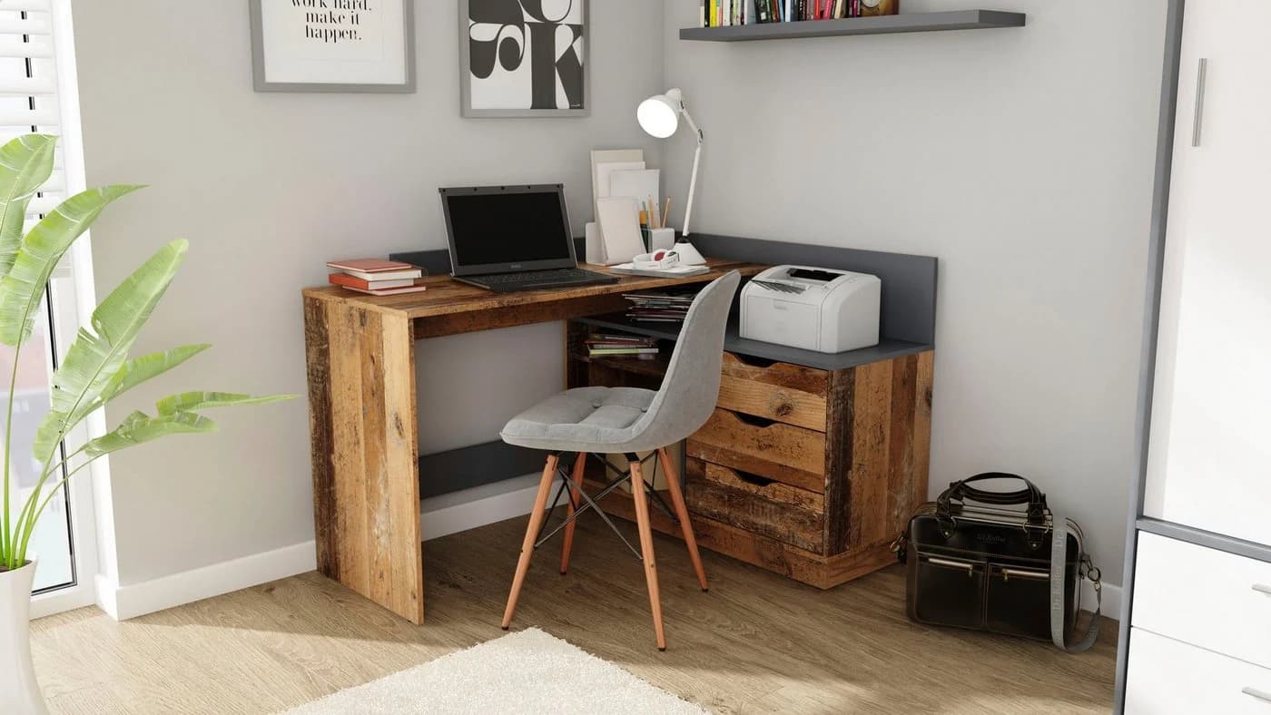 byLIVING Eckschreibtisch Bern Old Wood Anthrazit mit Stauraum - Bild 2