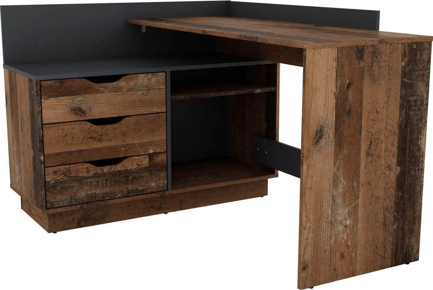 byLIVING Eckschreibtisch Bern Old Wood Anthrazit mit Stauraum - Bild 3