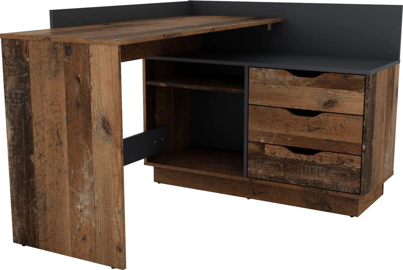 byLIVING Eckschreibtisch Bern Old Wood Anthrazit mit Stauraum - Bild 5