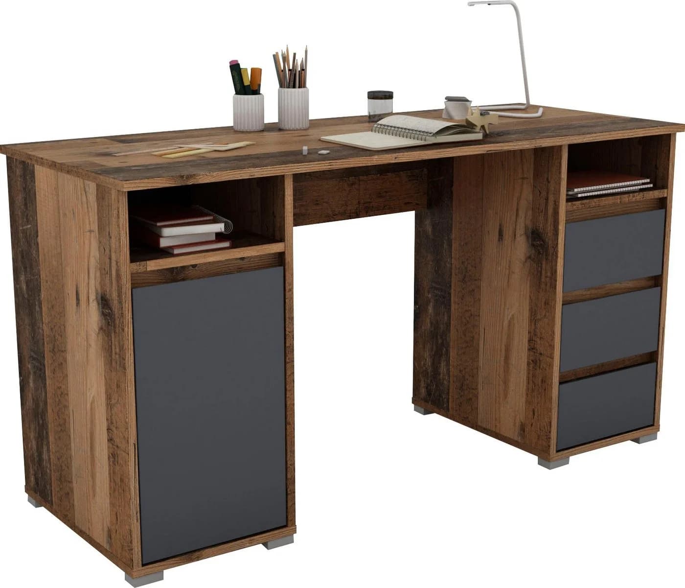byLIVING Schreibtisch Lobo Old Wood Anthrazit mit Schubladen - Bild 3