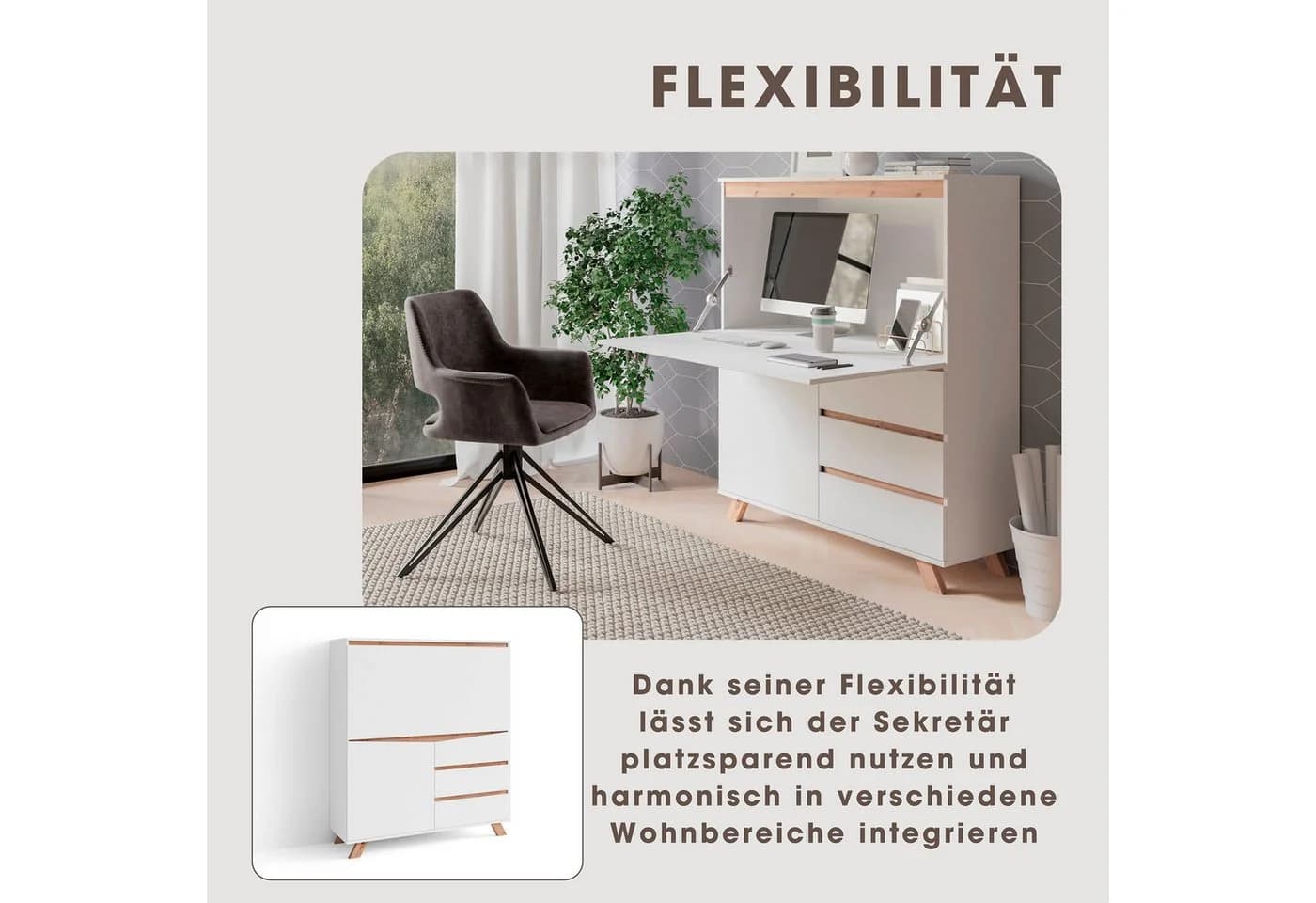 Sekretär BYLIVING Valentin Weiß Eiche Klappfunktion - Bild 4