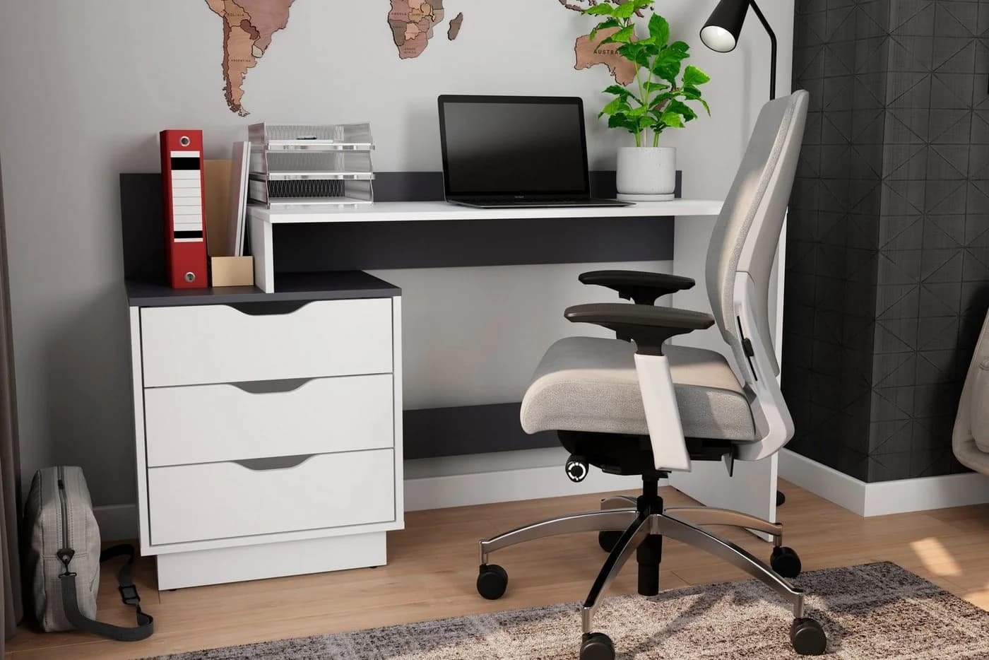 byLIVING Schreibtisch Bern Modern Weiß Anthrazit 3 Schubladen - Bild 2