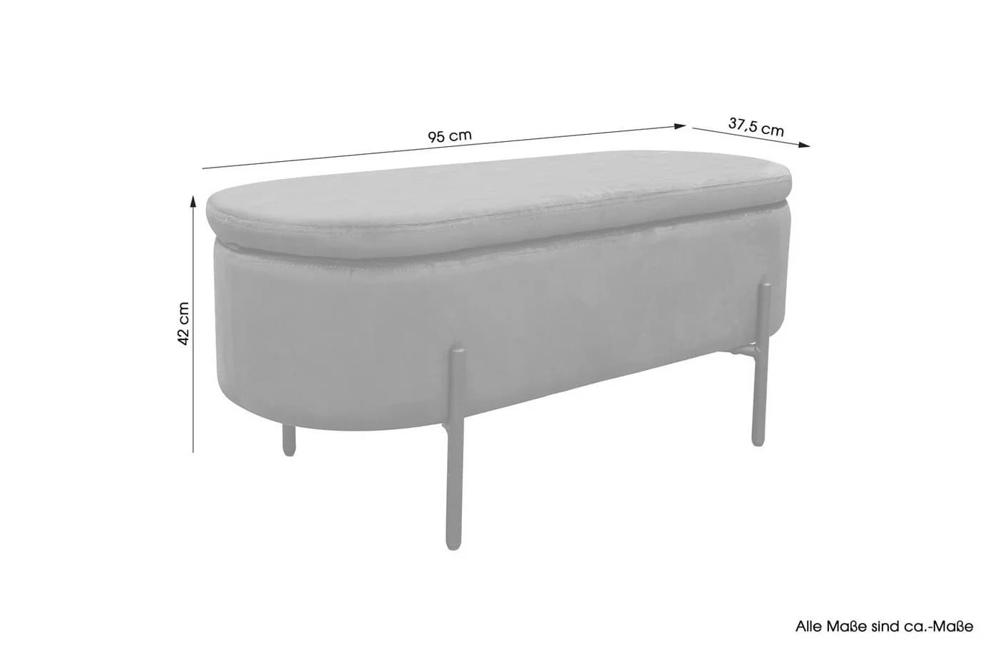 byLIVING Hockerbank Nova mit Stauraum Grau Samt - Bild 4