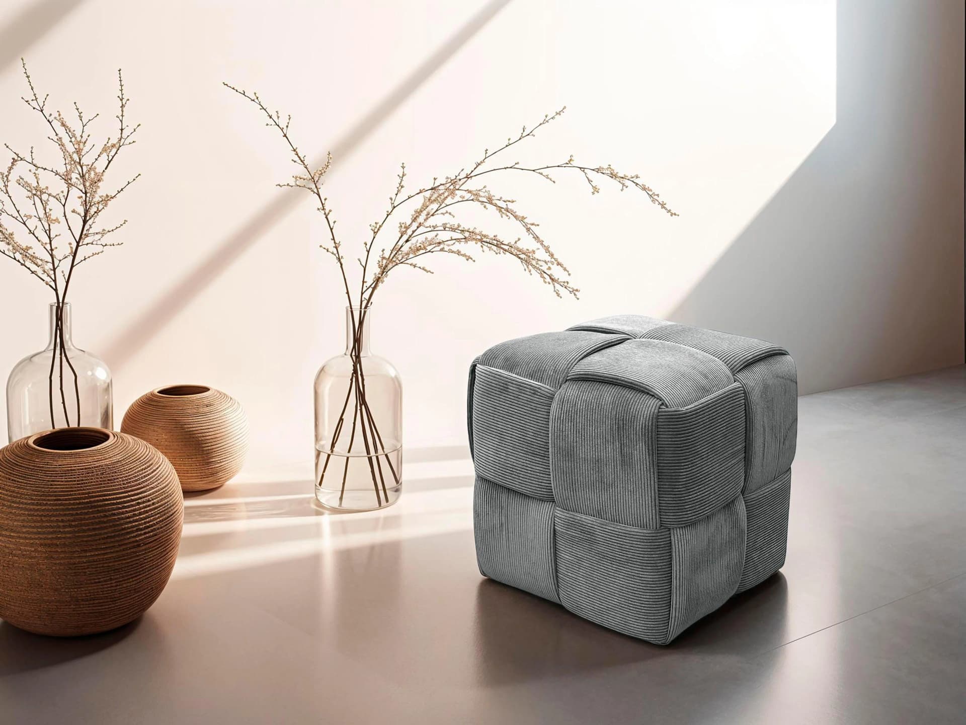 byLIVING Pouf Urban Cord Bezug Grau Vollpolster