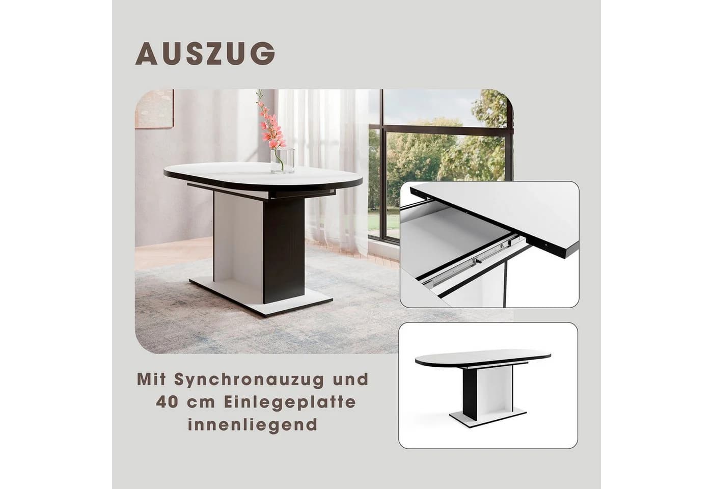 Esstisch OTTO HOME Basel Ausziehbar Weiß Schwarz Oval - Bild 3