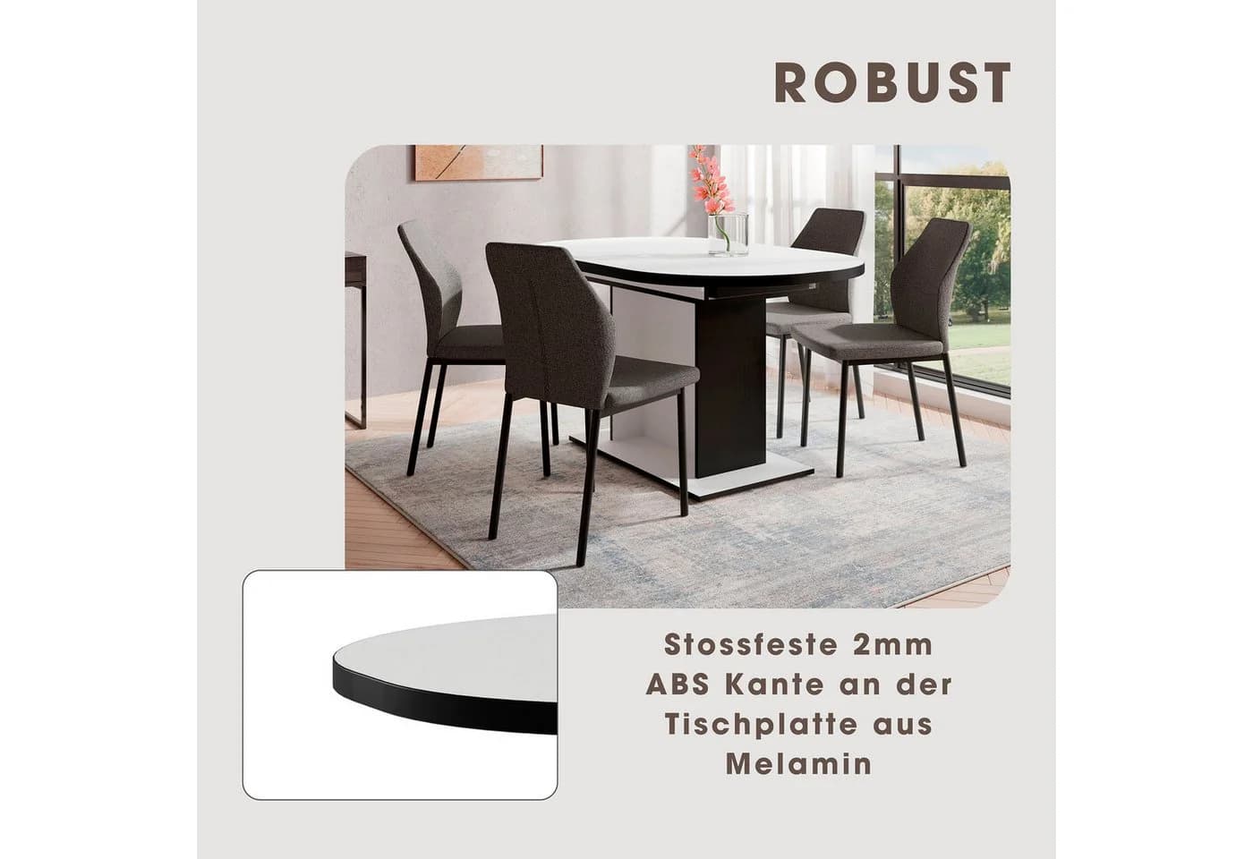 Esstisch OTTO HOME Basel Ausziehbar Weiß Schwarz Oval - Bild 4