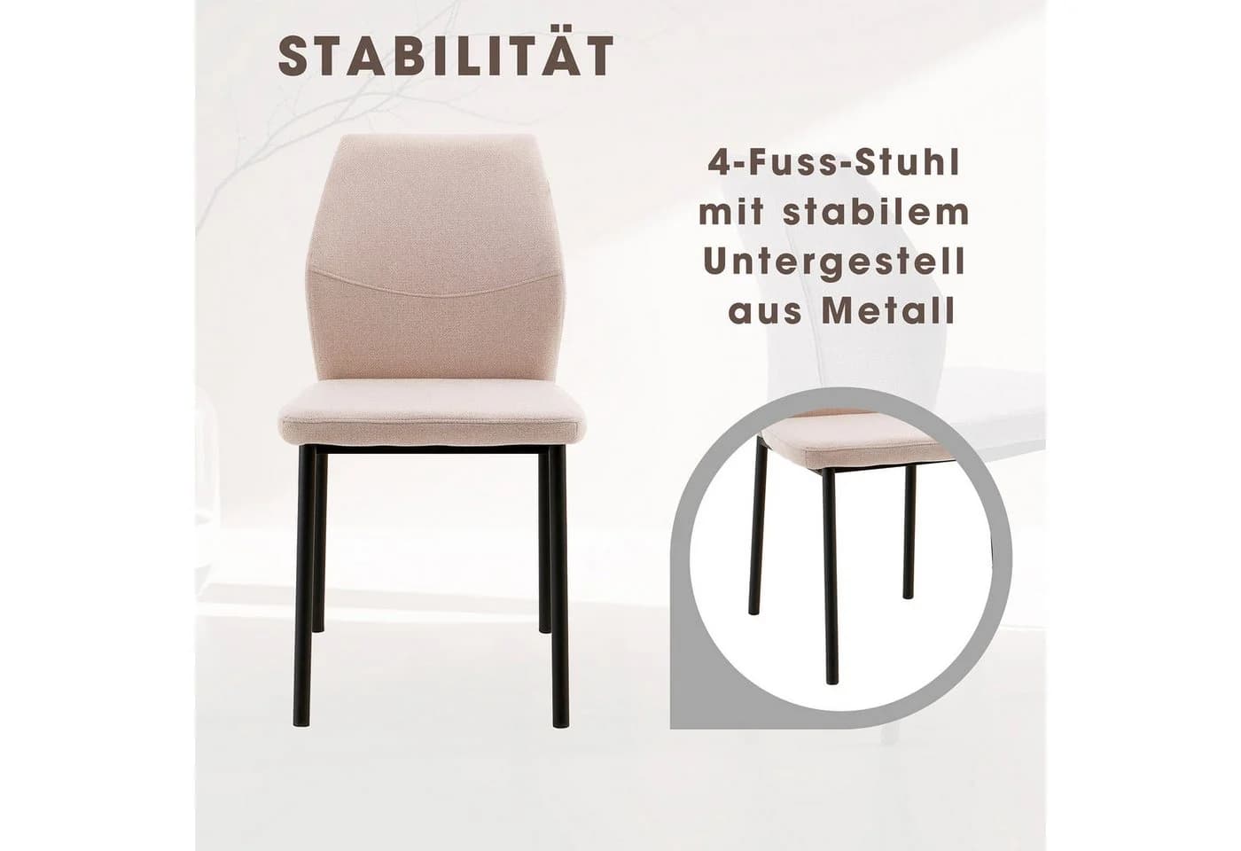 OTTO HOME Esszimmerstuhl Lumos Creme Schwarz Webstoff Metallgestell - Bild 3
