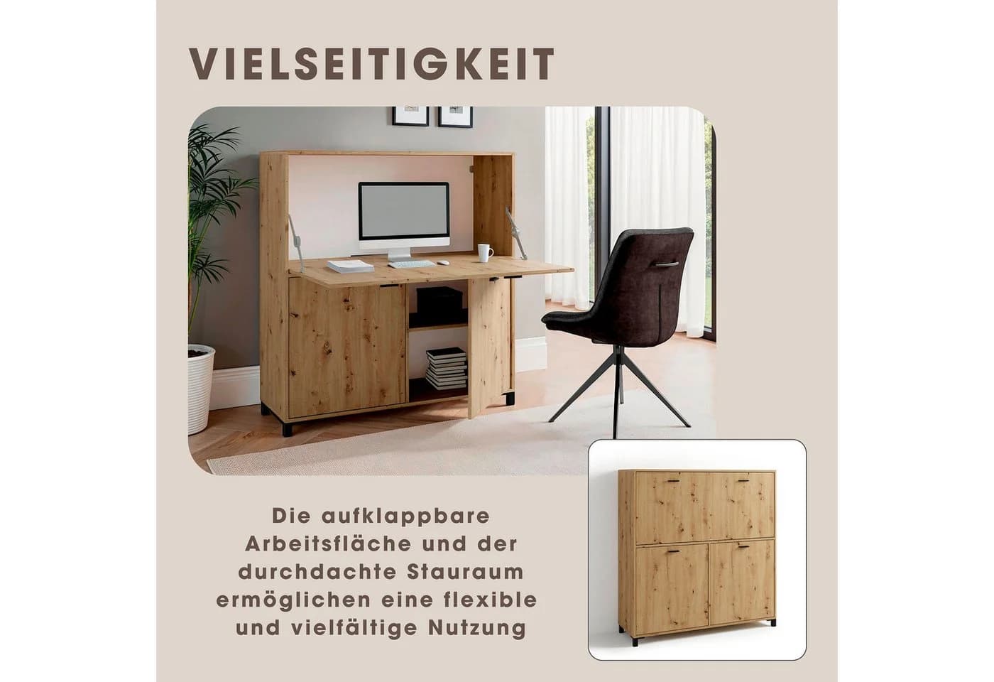 BYLIVING Montana Sekretär Braun Matt Klappbar - Bild 4