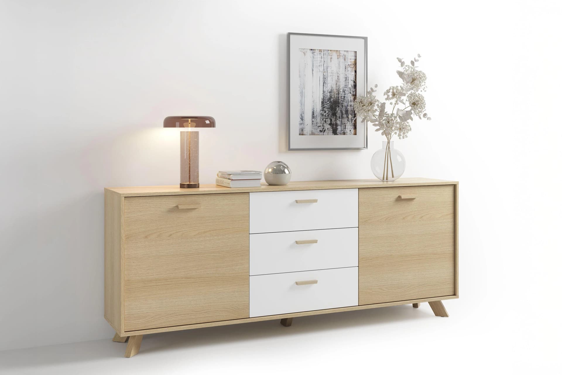 Sideboard BYLIVING Bastian Eiche Bianco 180 cm